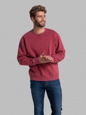 Men's Fruit Of The Loom Garment Dyed Crew Sweatshirt Iron Red | XQP692538