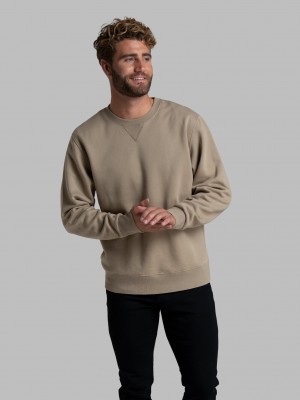 Men's Fruit Of The Loom Garment Dyed Crew Sweatshirt Khaki | XUR402685