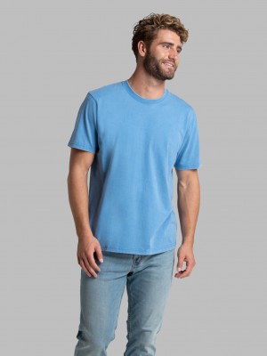 Men's Fruit Of The Loom Garment Dyed Crew T Shirts Blue | MKY184035