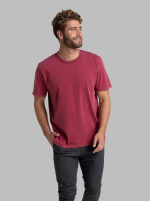 Men's Fruit Of The Loom Garment Dyed Crew T Shirts Iron Red | VRH523179