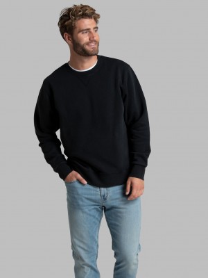 Men's Fruit Of The Loom Garment Dyed Crew Sweatshirt Black Ink | JZF195637