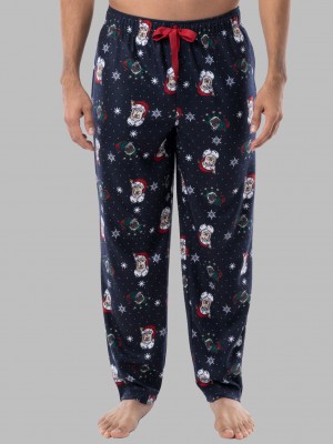 Men's Fruit Of The Loom Holiday Plaid Microfleece, 2 Pack Sleep Pants Santa Dog/Blue | XRZ780295