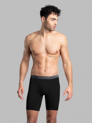 Men's Fruit Of The Loom Micro-Stretch Long Leg, 5 Pack Boxer Briefs Black | SFL295041