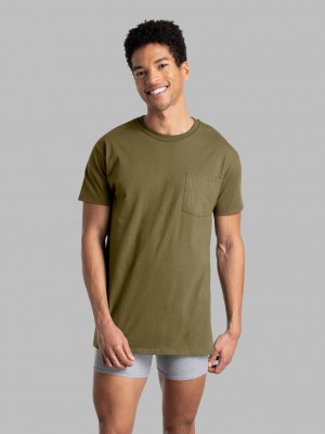 Men's Fruit Of The Loom Short Sleeve Pocket, 6 Pack Pocket Tees Assorted | DGF602418