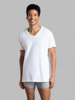 Men's Fruit Of The Loom Short Sleeve V-neck, 3 Pack T Shirts White | GTL987356