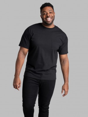 Men's Fruit Of The Loom Tall Eversoft® Short Sleeve Pocket Pocket Tees Blackink | NRH893061