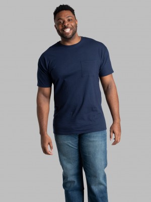 Men's Fruit Of The Loom Tall Eversoft® Short Sleeve Pocket Pocket Tees Navy | LKX906327