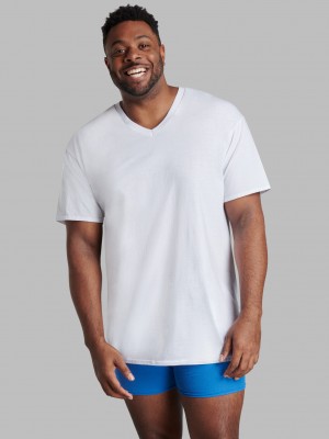 Men's Fruit Of The Loom Tall Short Sleeve V-neck, 6 Pack T Shirts White | UDC840653