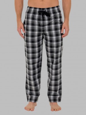 Men's Fruit Of The Loom Woven Plaid Pant Pants Woven Ebony | UVW156082