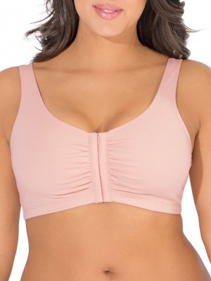 Women's Fruit Of The Loom Beyond Soft Front Closure Cotton Bra, 3-Pack Sports Bra Blushing Rose/Grey Heather/White | OYL135648