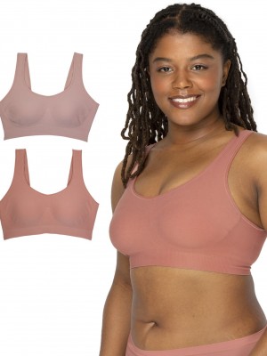 Women's Fruit Of The Loom Built Up Seamless Bra, 2 Pack Seamless Bra Desert Dusk/Rose Shadow | TXR981450