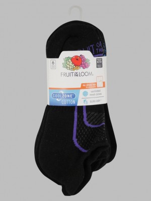 Women's Fruit Of The Loom CoolZone® No Show Tab, 10 Pack Socks Black | PBA217084