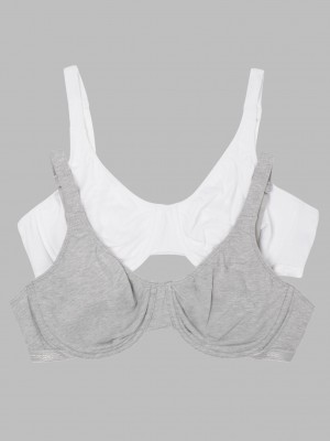 Women's Fruit Of The Loom Cotton Stretch Extreme Comfort Bra, 2-Pack Underwire Bra Grey/White | FQP251706