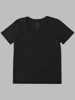 Women's Fruit Of The Loom Crafted Comfort Artisan Tee™ V-Neck T Shirts Black Ink | EAQ028579