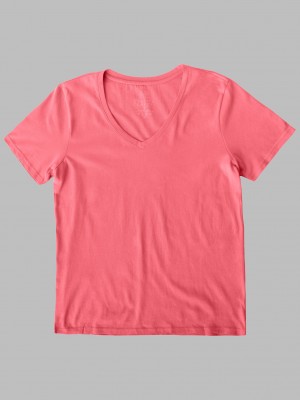 Women's Fruit Of The Loom Crafted Comfort Artisan Tee™ V-Neck T Shirts Ginger Zinger | KQP953826