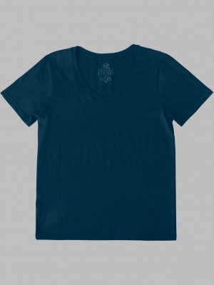 Women's Fruit Of The Loom Crafted Comfort Artisan Tee™ V-Neck T Shirts Navy Nights | ZGI472935