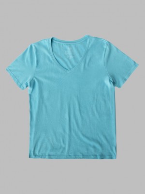 Women's Fruit Of The Loom Crafted Comfort Artisan Tee™ V-Neck T Shirts Seabreeze | OQX259674