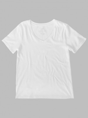 Women's Fruit Of The Loom Crafted Comfort Artisan Tee™ V-Neck T Shirts White Ice | XCS605498