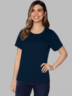 Women's Fruit Of The Loom Crafted Comfort Artisan Tee™ Crew T Shirts Navy Nights | KOV760342