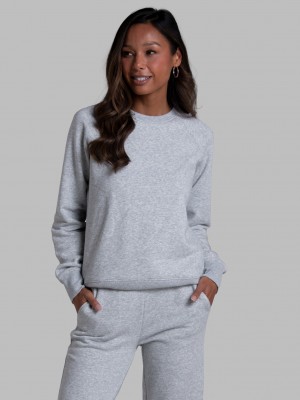 Women's Fruit Of The Loom Crafted Comfort Favorite Fleece Crew Sweatshirt Light Grey | TBR079416