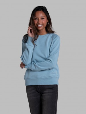 Women's Fruit Of The Loom Crafted Comfort Favorite Fleece Crew Sweatshirt Neptune Blue | MSD541267