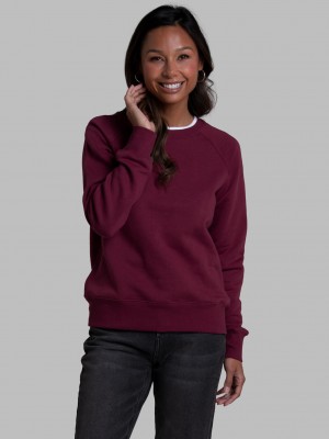 Women's Fruit Of The Loom Crafted Comfort Favorite Fleece Crew Sweatshirt Ruby Wine | XAJ623879