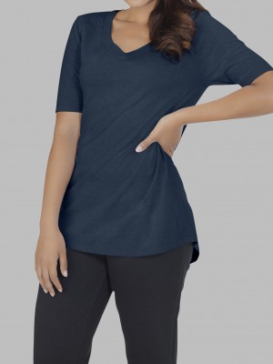 Women's Fruit Of The Loom Essentials Elbow Length V-Neck T Shirts Elbow Length T Blue | YHK592147