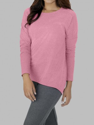 Women's Fruit Of The Loom Essentials Long Sleeve Scoop Neck T Shirts Rose | HGW891534