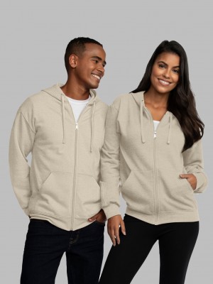 Women's Fruit Of The Loom EverSoft® Fleece Full Zip, Extended Sizes Hoodie Khaki | YKE058263