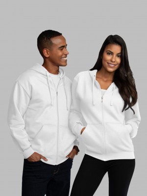 Women's Fruit Of The Loom EverSoft® Fleece Full Zip, Extended Sizes Hoodie White | FCQ318462