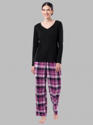 Women's Fruit Of The Loom Flannel Bottom, 2 Piece Set Sleepwear Black/ | PZU105987