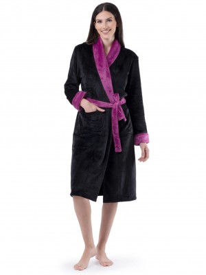 Women's Fruit Of The Loom Fleece Robe Sleepwear Black/Royal Berry | XWO305179