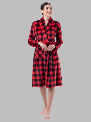 Women's Fruit Of The Loom Fleece Robe Sleepwear Buffalo Check | CPY961504