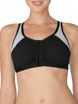 Women's Fruit Of The Loom Front Close Racerback Sport Bra, 2-Pack Sports Bra White Grey/Black Grey | MJD680531