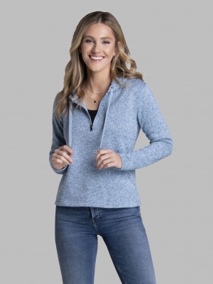 Women's Fruit Of The Loom Ladies Sweater Fleece Quarter Zip Pullover Hoodie Blue Ashes | ZCS102679