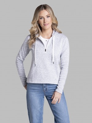 Women's Fruit Of The Loom Ladies Sweater Fleece Quarter Zip Pullover Hoodie Campfire Smoke | DWP659137