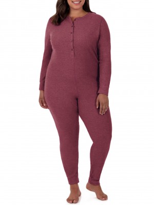 Women's Fruit Of The Loom Plus Fit for Me® Waffle Union Suit Red | NOL102946