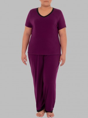 Women's Fruit Of The Loom Plus Fit for Me® Soft Breathable V-Neck, 2 Piece Set Pajamas Senberry | NQK237598