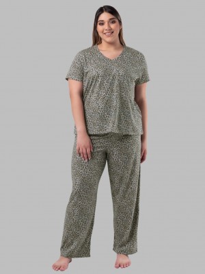 Women's Fruit Of The Loom Plus Fit for Me® Soft Breathable V-Neck, 2 Piece Set Pajamas Natural Animal | KEG195342