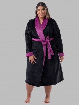 Women's Fruit Of The Loom Plus Fleece Robe Sleepwear Black/Royal Berry | LGB316092