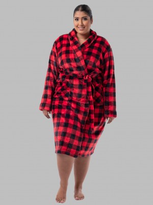 Women's Fruit Of The Loom Plus Fleece Robe Sleepwear Buffalo Check | TLZ827014