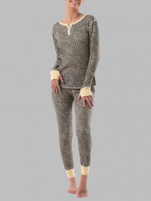 Women's Fruit Of The Loom Raschel Henley Pant, 2-Piece Set Pajamas Raschel Animal | KOG109485