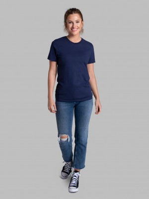 Women's Fruit Of The Loom Recover™ Short Sleeve Crew T Shirts Navy | FNL956872