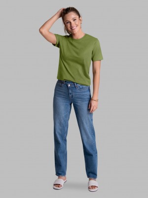 Women's Fruit Of The Loom Recover™ Short Sleeve Crew Tops Antique Green | NFH872963