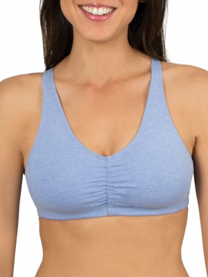 Women's Fruit Of The Loom Shirred Front Racerback Sports Bra 3-Pack Sports Bra Grey/White/Blue Gem | ONR396175