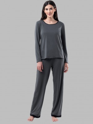 Women's Fruit Of The Loom Soft Breathable Crew Neck Long Sleeve Shirt Pant, 2-Piece Set Pajamas Monument | LUP075269