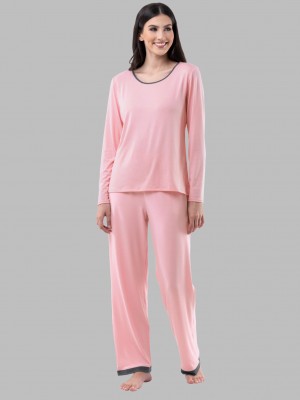 Women's Fruit Of The Loom Soft Breathable Crew Neck Long Sleeve Shirt Pant, 2-Piece Set Pajamas Pink | VZF870152