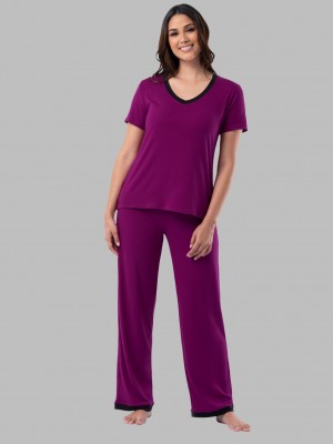 Women's Fruit Of The Loom Soft Breathable V-Neck Pant, 2-Piece Set Pajamas Senberry | UTV930865