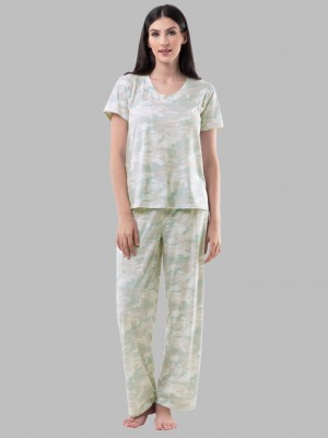 Women's Fruit Of The Loom Soft Breathable V-Neck Pant, 2-Piece Set Pajamas Warm Grey Camo | HVO965217