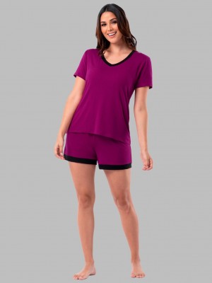 Women's Fruit Of The Loom Soft Breathable V-Neck Short, 2-Piece Set Pajamas Senberry | PTR345029